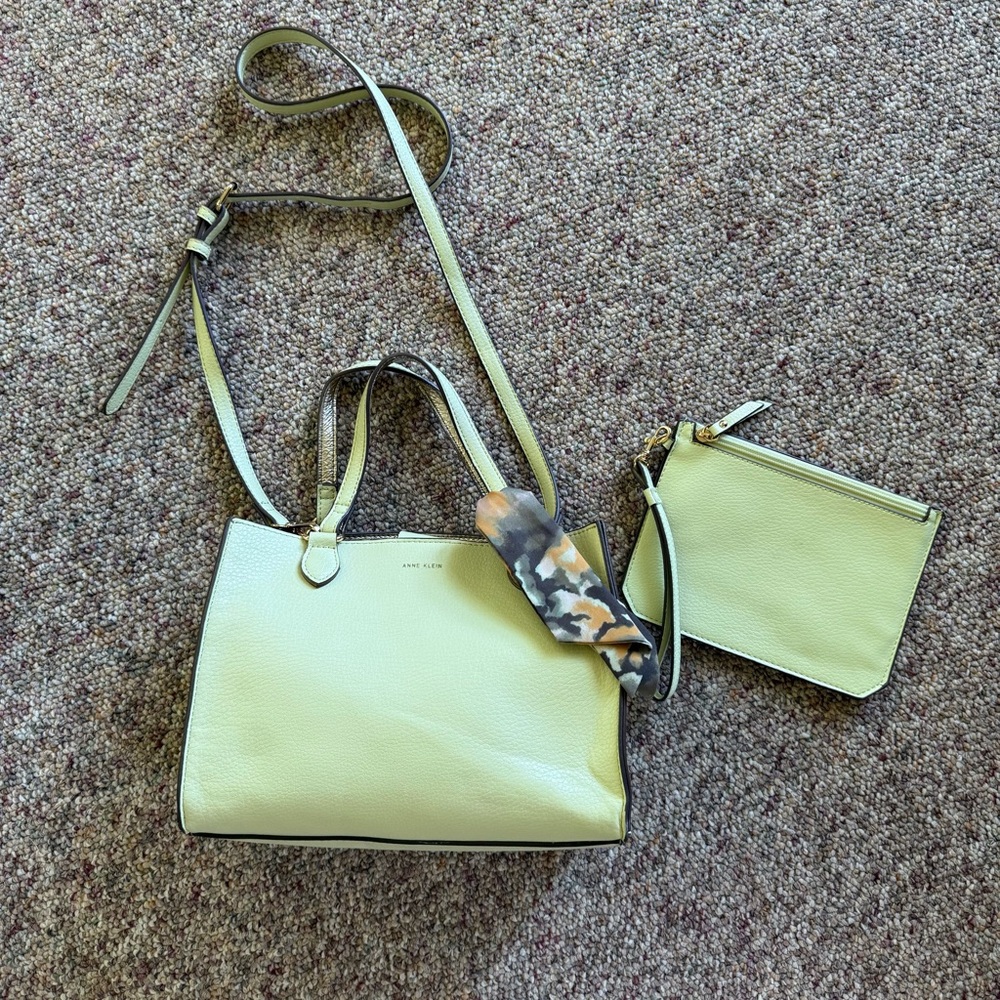 Anne Klein Lime Crossbody Boxy Dual Handle Snap Closure Purse and wristlet